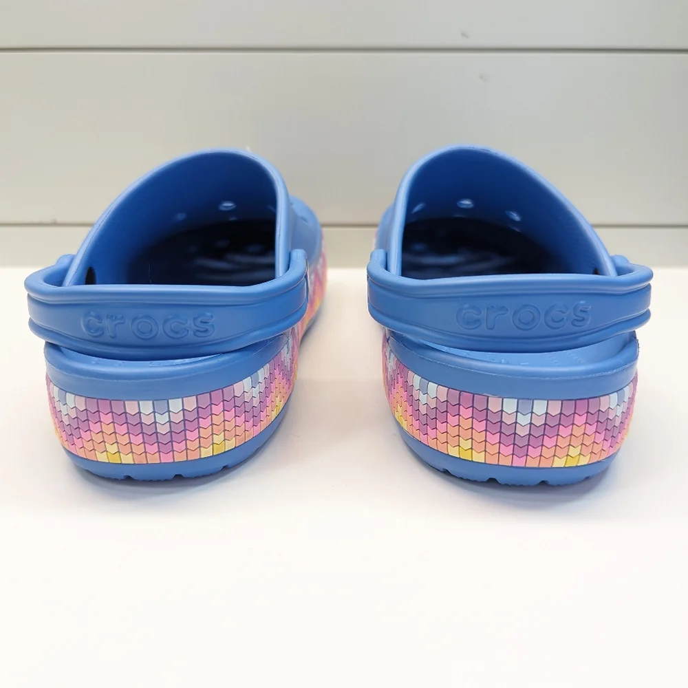 Crocs Bayaband Chevron Band Clogs Blue Multicolor swirl trim Sandals Men's 11
